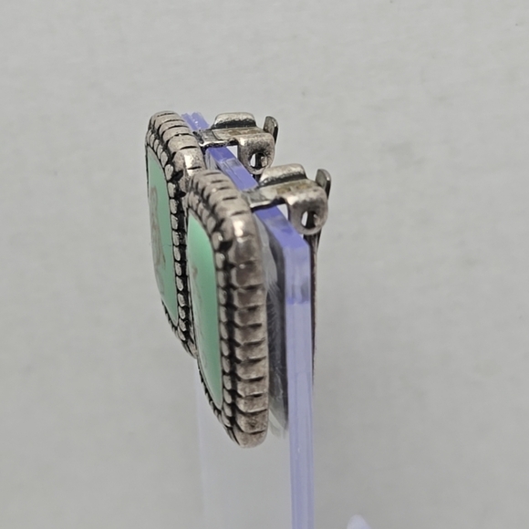 Chico's Silver Tone Turquoise Aqua Color with Copper Design Clip-On Earrings - Picture 4 of 9